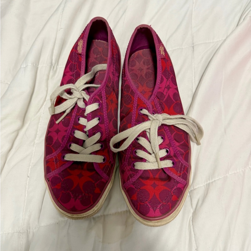 Coach Pink and Red Canvas Sneakers